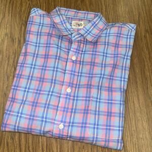 Faherty Button Down Shirt Men's Size XL Blue Pink Plaid Long Sleeve 100% Cotton